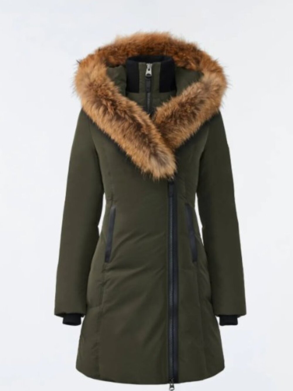 KAY-F Down Coat with Natural Fur Signature Mackage Collar XS Army